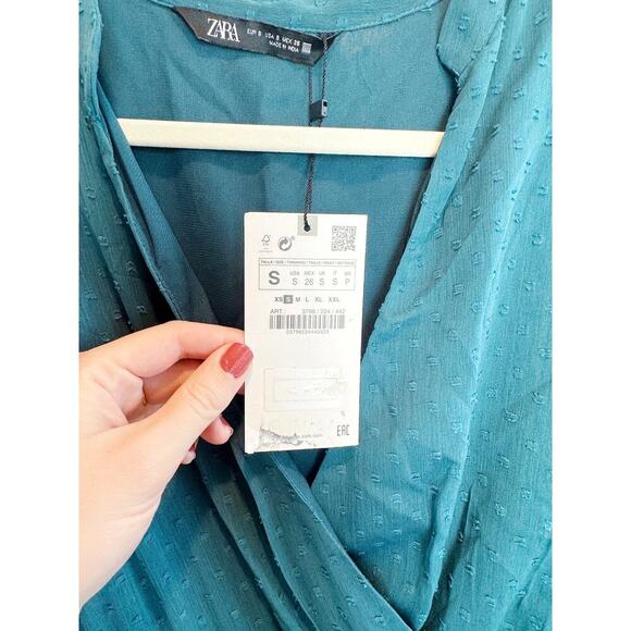 NWT Zara Swiss Dot Teal Dress Size S - Picture 4 of 10